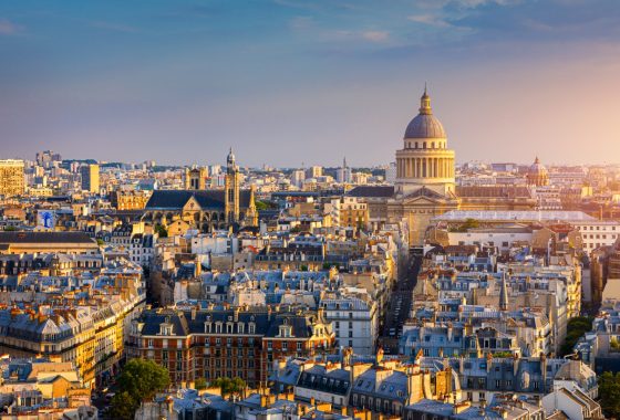 panoramic-view-of-paris-with-the-pantheon-at-sunset-france-view-of-picture-id1187000309